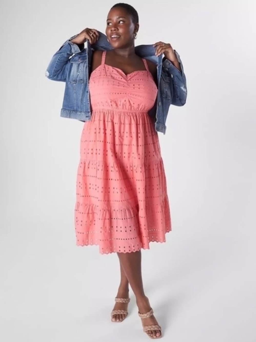 Lane Bryant Coral Pink Eyelet Midi Sundress
